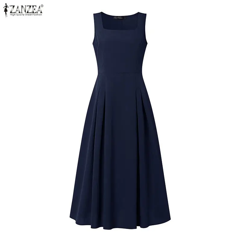 Robe de soirée élégante sans manches ZANZEA 2026 – Robe d'été chic pour femme, style OL, mi-longue, unie, pour les vacances