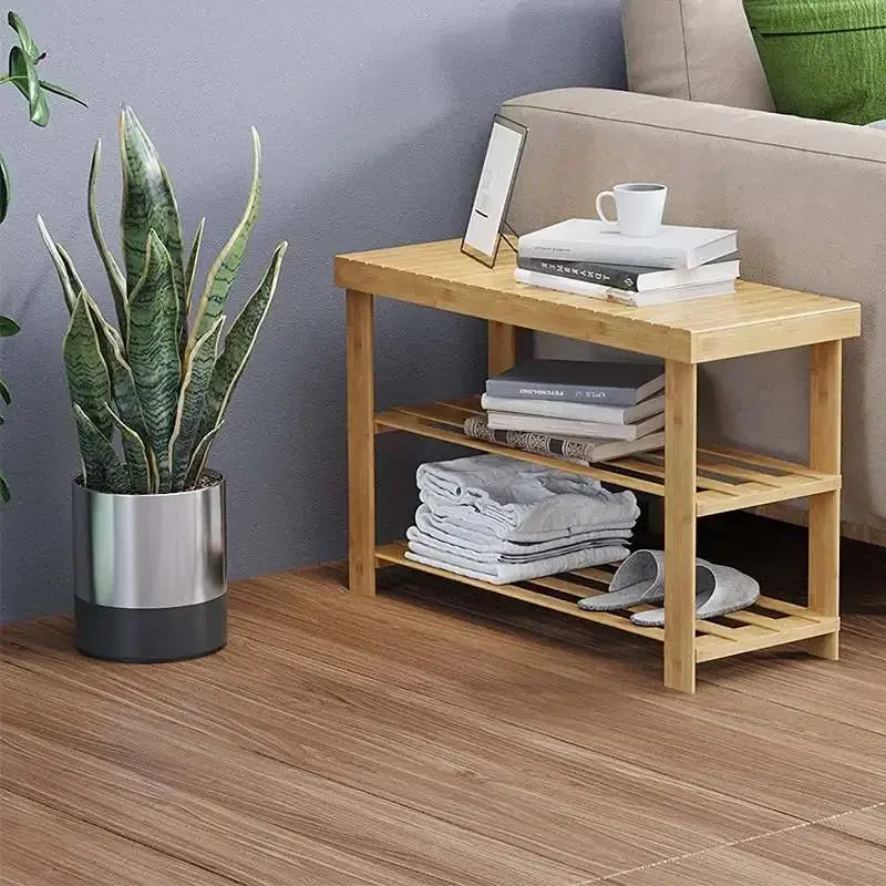 Bamboo Stool Shoe Rack, Wood Shoe Hanger, Bench Organizer, Entryway Storage Shoes Cabinet