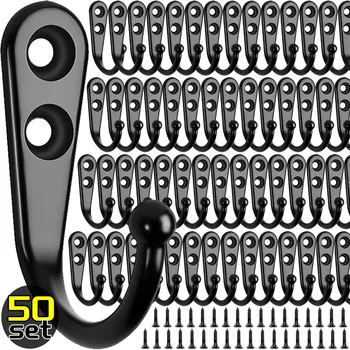 Crochets métalliques avec vis, crochet de suspension mural pour manteau, serviettes, sacs, casquettes, cintre, cuisine, salle de bains, support de rangement, vente en gros