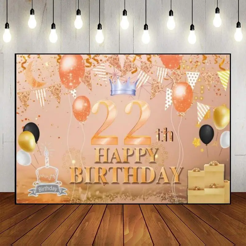 Happy 21th22th23th24th25th Birthday Sweet Boy Girl Background Princess Balloon Photography Backdrops Game Cake Stand Golden