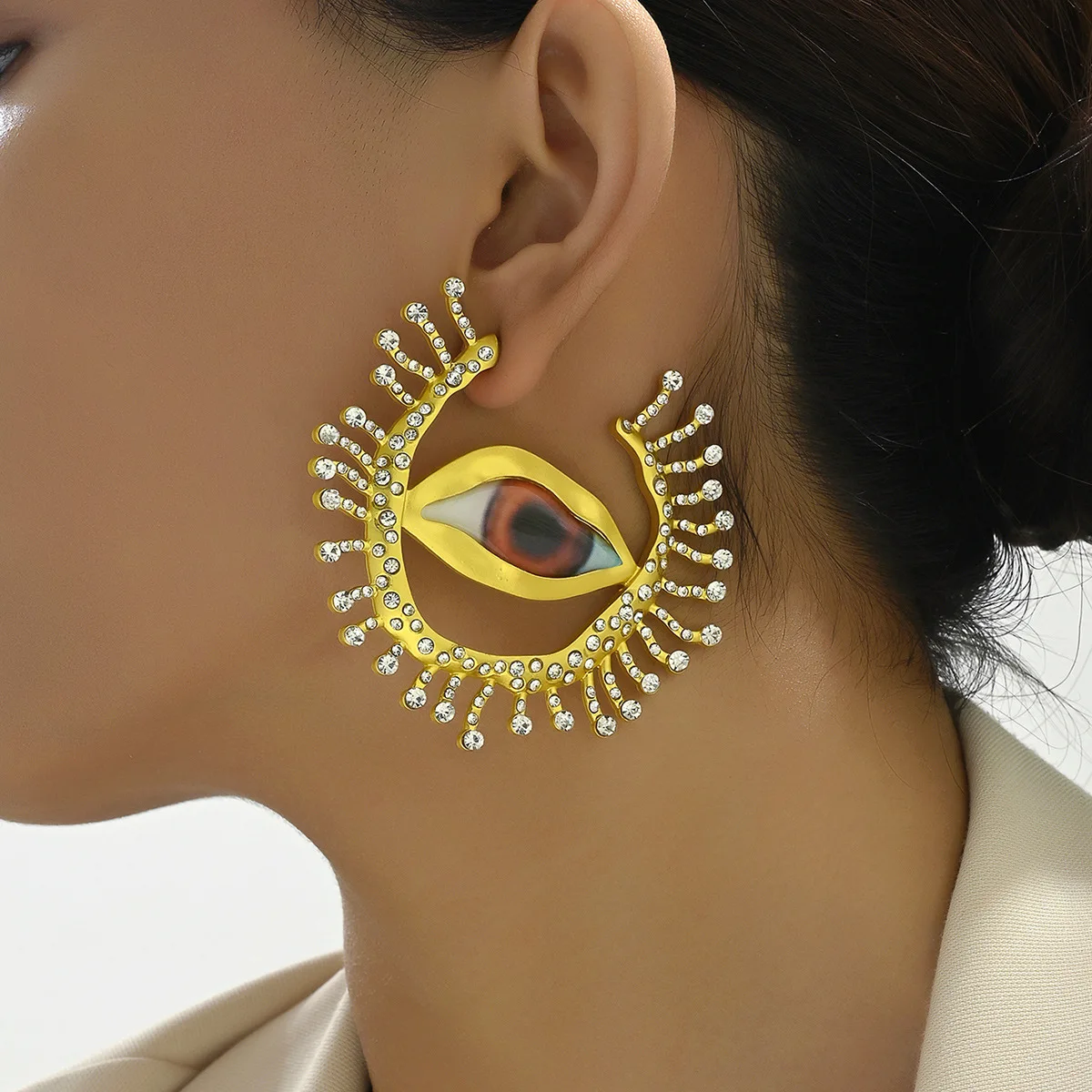 Hip Hop Middle Ancient Style Women's Earrings Distinctive Zircon-encrusted Fashion OL Design Devil's Eye