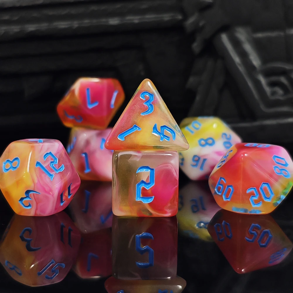 7-teiliges Sunset Swirl Polyed – Board Game Dungeons And Dragons Bewertung und Preis