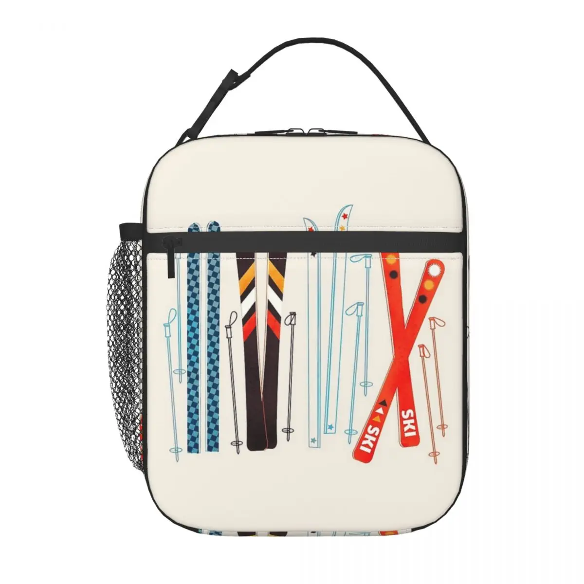 

Colorful Retro Ski Illustration Insulated Lunch Bag for Women Children Portable Food Boxes Thermal Lunch Box Tote