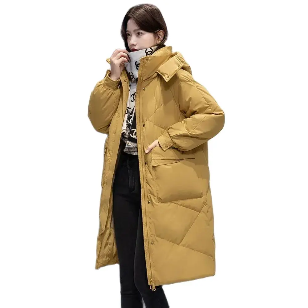 White Eiderdown Down Jacket Female Temperament in The Long 2024 New Korean Fashion Warm Slim Loose Hooded Coat Female Tide.