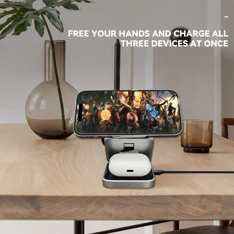 3 in 1 Foldable Fast Wireless Charger Stand For Magsafe iPhone 15 14 13 12 Pro Max Apple Watch 8 7 Airpods Pro Magnetic Station