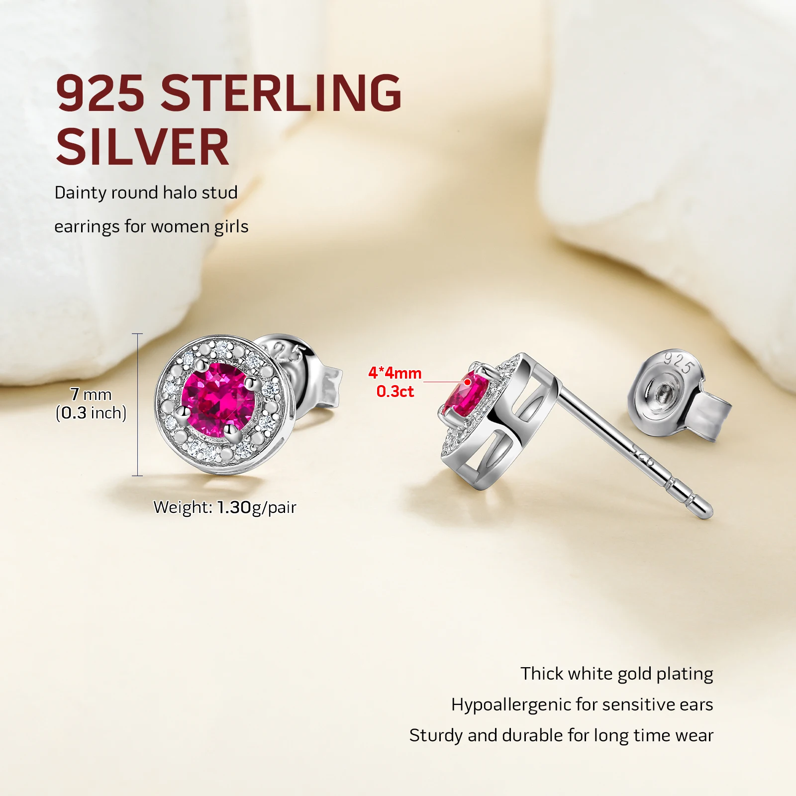 SEASKY Authentic 925 Sterling Silver Round Birthstone Stud Earrings With Full 1mm Cz Earrings For Women Men Fine Jewelry
