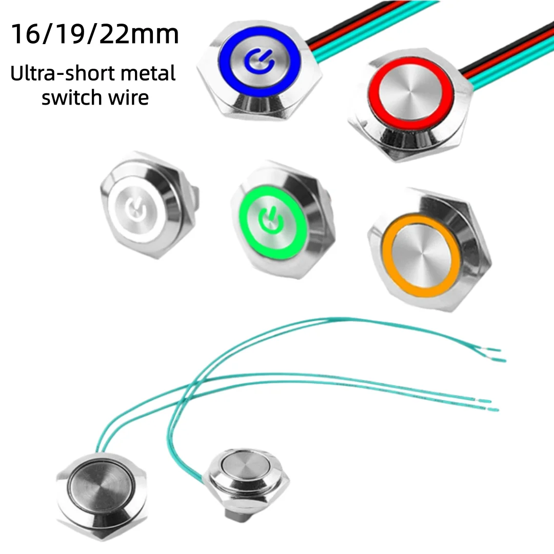 Ultra thin metal button switch, self resetting, light touch, jog switch, installation aperture 16/19/22mm
