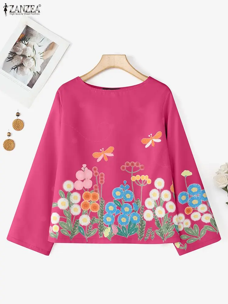 

ZANZEA Fashion Long Sleeve Blouse Autumn Women Floral Print Vintage Tops 2025 O-Neck Casual Loose Shirts Blusas Oversize Tees