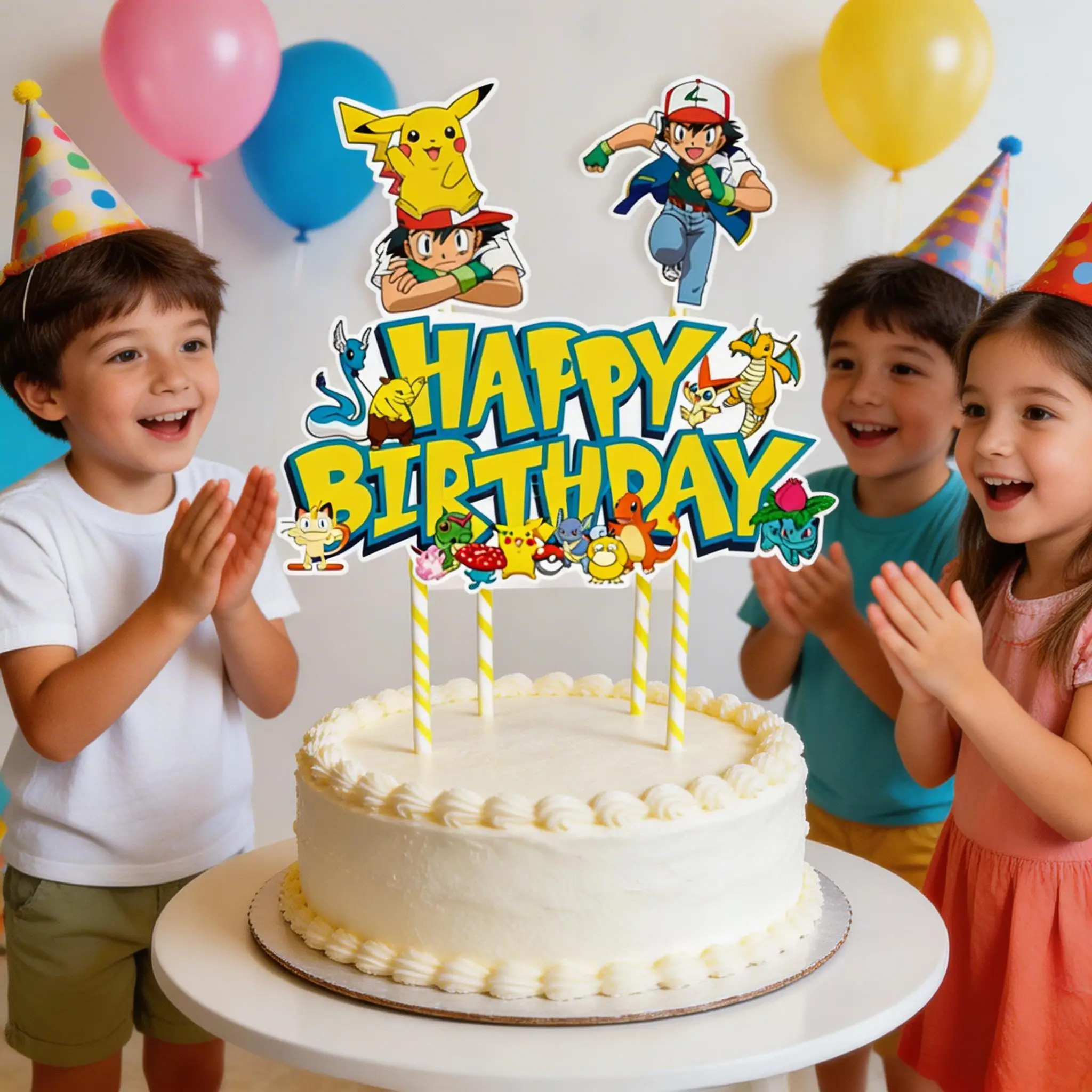 Pokemon Happy Birthday Acryl-Kuchenaufsatz Partydekoration Pikachu Kuchendekoration Flagge Babyparty Backzubehör DIY-Artikel Kinderfavors