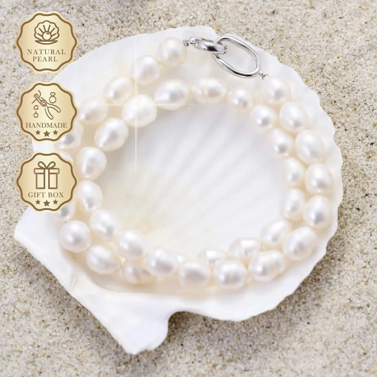 

MYSOYA White Rice Freshwater Pearl Necklace 10–11mm with Silver Clasp, Gift Box, Birthday & Anniversary Gift