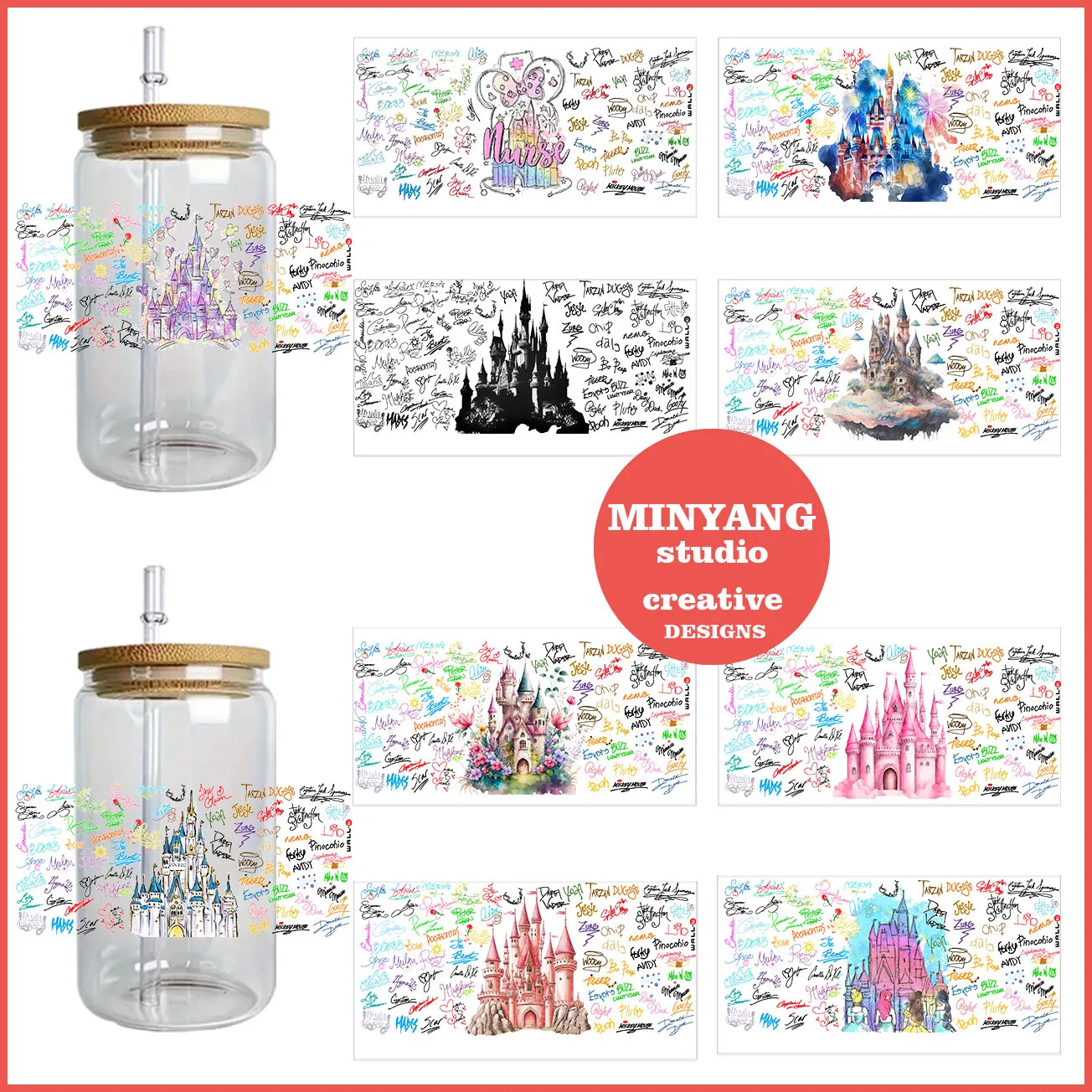 Fairy Tale Castle easy peel waterproof DIY Decals 3D transfers uvdtf crystal stickers 16oz uv dtf cup wraps for Libbey Glasses