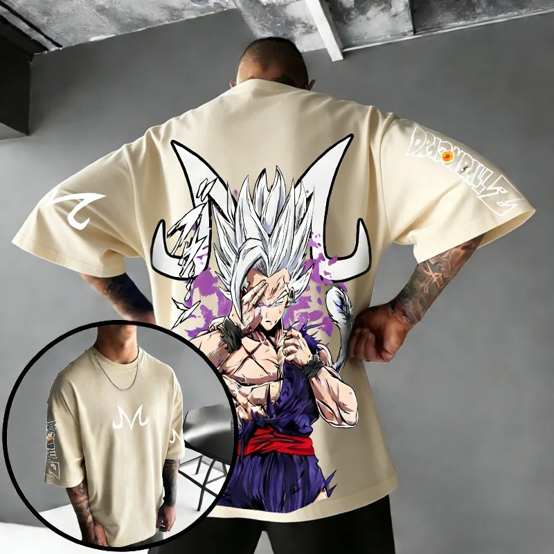 2026 Sommer Dragon Ball Retro T-Shirt Herren Oversized 100% Baumwolle Gym-Shirt mit Beast Gohan Aufdruck Vintage Streetwear Lässig Unisex