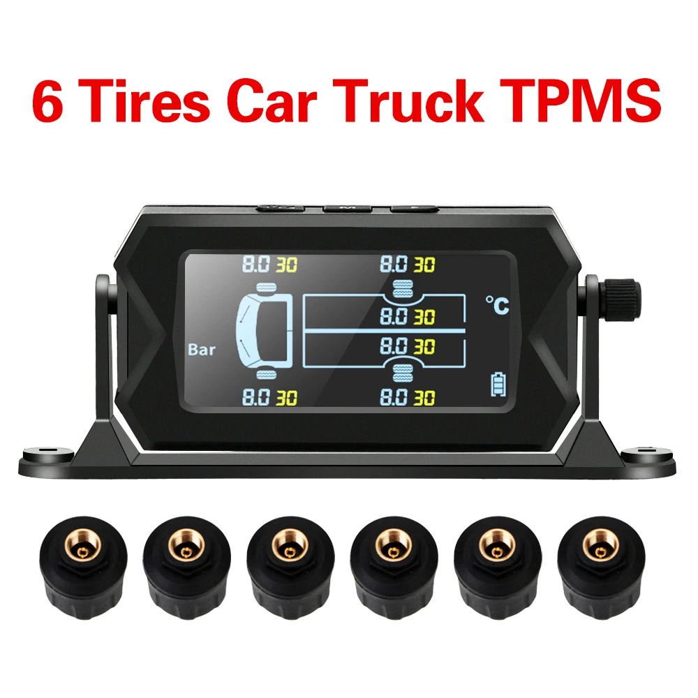 

With 6 External Sensors Car RV Truck TPMS Digital LCD Alarm Tire Pressure Monitoring System Wireless Solar