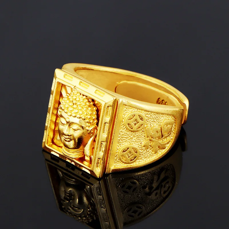 Boutique Buddha ring Open index finger ring Men\'s domineering Thai gold ring Imitation birthday wedding jewelry