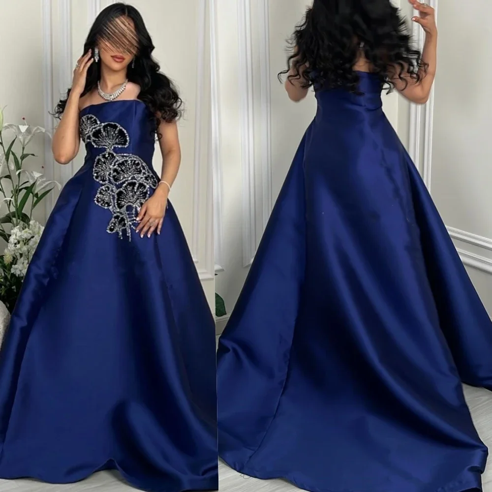 

Classic Satin Sequined Ruched A-line Strapless Long Dresses Sweep Prom Dresses Exquisite Modern Style Pastrol Unisex Sexy