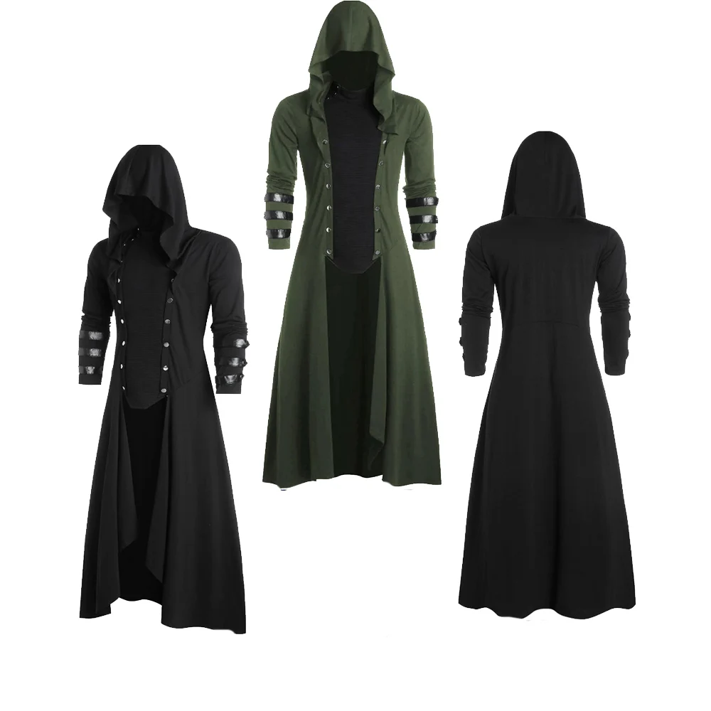 

Men Women Assassin Long Jacket Gothic Steampunk Cloak Hooded Trench Vampire Wizard Cosplay Medieval Victorian