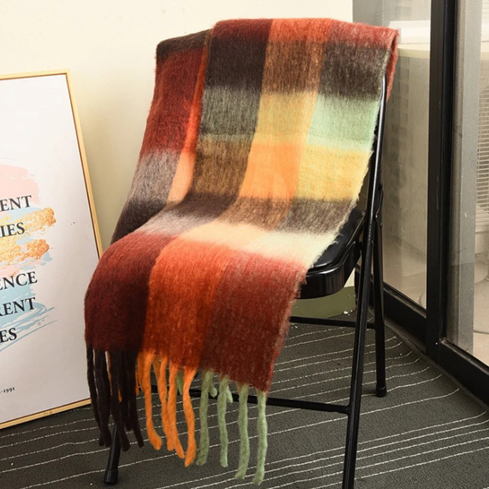 

New 2025 Winter Thick Warm Cashmere Shawl Women Rainbow Hairy Tessel Scarf Pashmina Neckerchief Bufanda Female Wraps Echarpe