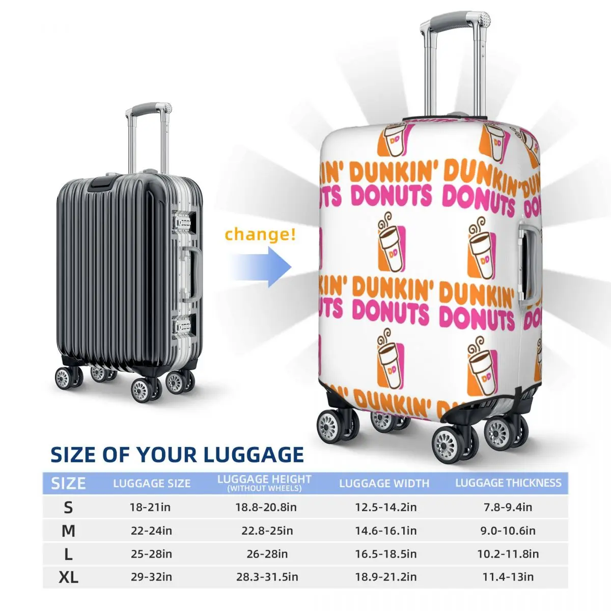 غطاء حقيبة Dunkin Donuts لحماية أمتعة السفر المرنة مقاس 18-32 بوصة