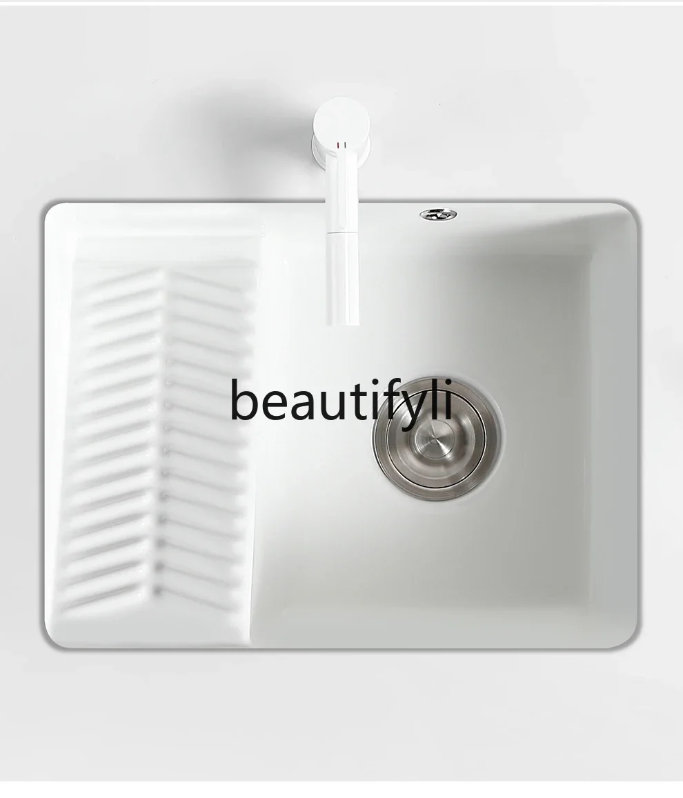 

Balcony laundry basin Under the counter basin with right washboard Household wash basin Ceramic embedded laundry sink
