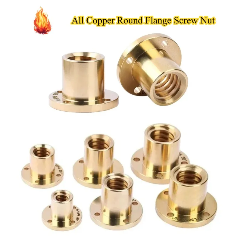 1Pcs All Copper Round Flange Positive Thread Reverse Thread t Trapezoidal Screw Nut Tr8 Tr10 Tr12 Tr14 Tr16 Tr18 Tr20