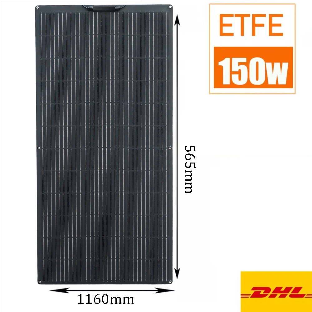 200 واط 150 واط 100 واط ETFE PET لوحة طاقة شمسية مرنة 19% 23% خلية أحادية البلورية 12 فولت شاحن بطارية سقف المنزل في الهواء الطلق تخييم RV قارب
