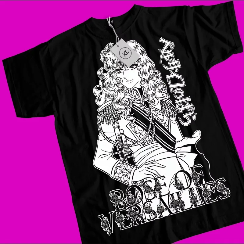Trend Summer 2025 Cosplay Neutral Black and White Unisex Rose of Versailles Lady Oscar Retro Anime T-Shirt Manga Shirt