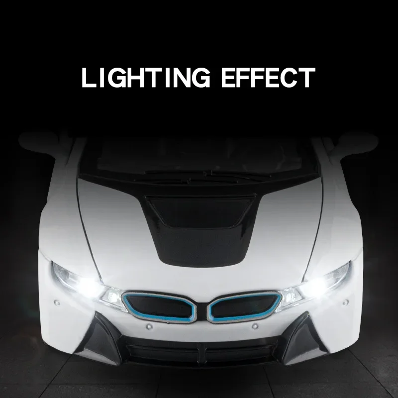 1:22 Diecast BMW I8 Sports Car Alloy Model Car Vehicle Collection Simulation Sound & Light Toys Car Children Birthday Day Gifts