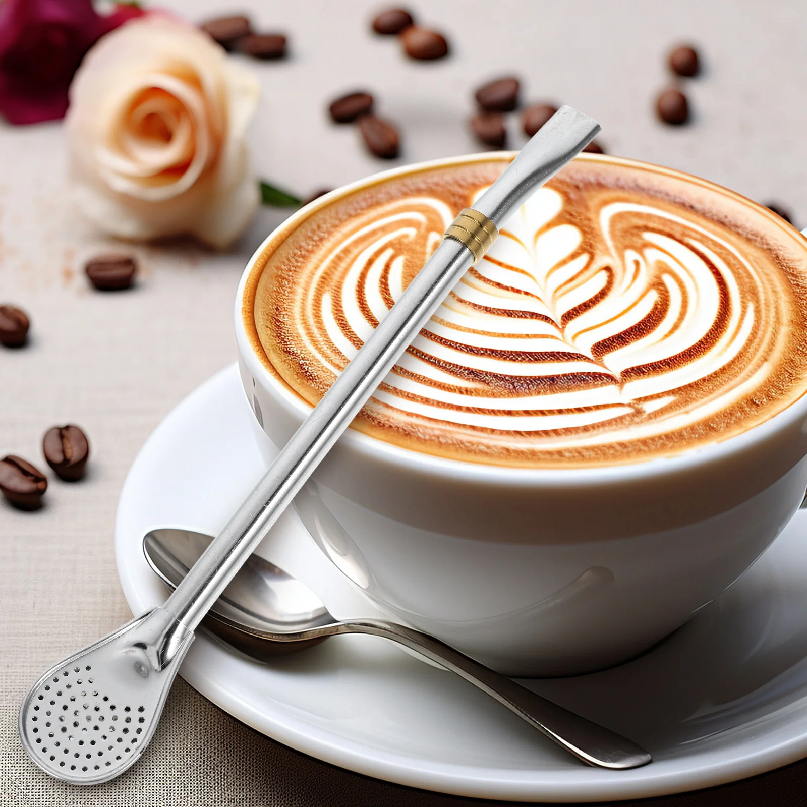 

5 Pcs Stainless Steel Straw Spoon Tea Spoons of You Coffee and Tableware Drinks Handle