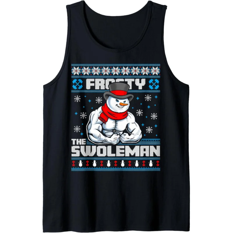 Frosty Swoleman Funny Christmas Workout Gym Weight Lifting Tank Top