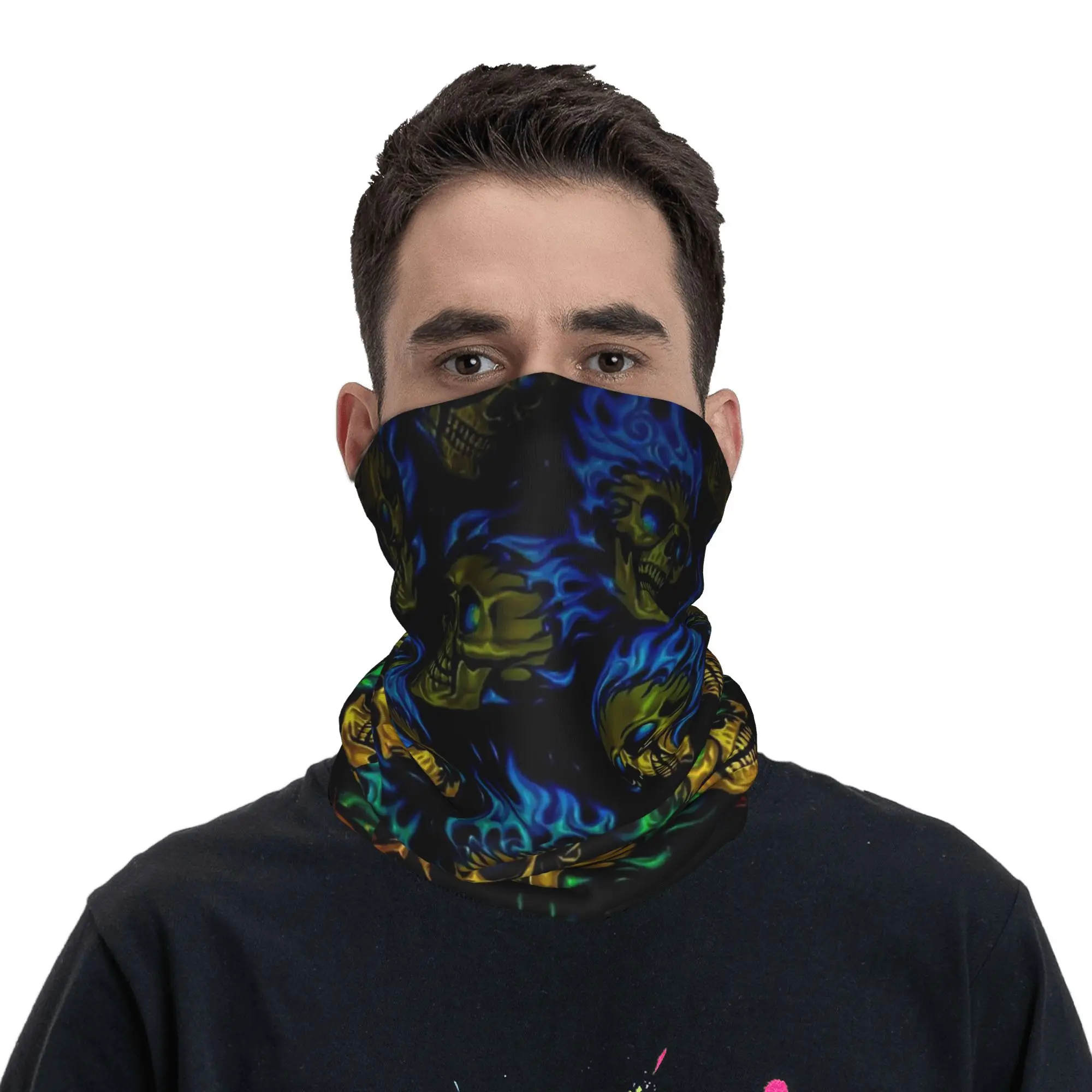 Fire Edgy Skull Print Bandana Neck Cover Printed Wrap Scarf Multifunction Headwear Cycling Unisex Adult