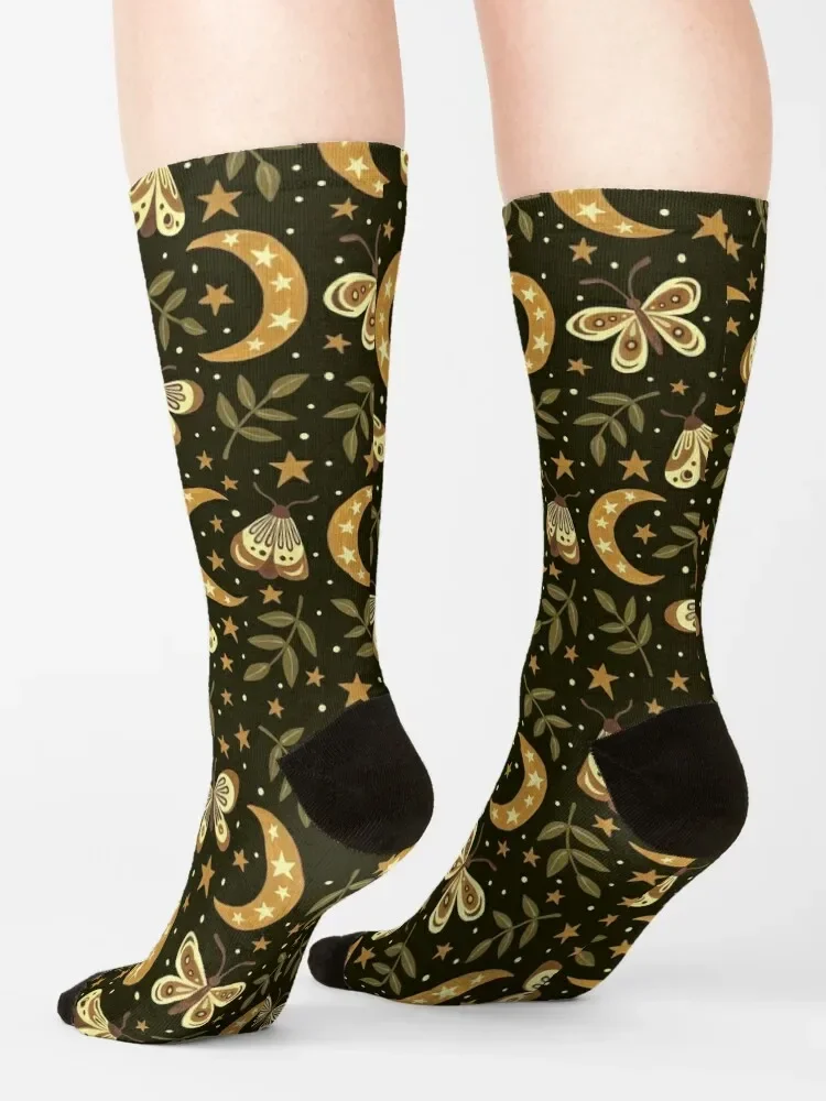 Moons and moths Socks luxe designer halloween Socks Ladies Men\'s