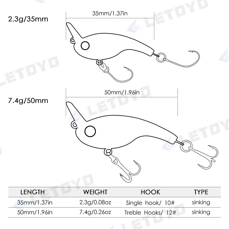 LETOYO 35mm 2.3g/50mm 7.4g Micro Minnow Fishing Lure Mini Crankbait Slow Sinking Wobblers For Trout Bass Fishing Lures