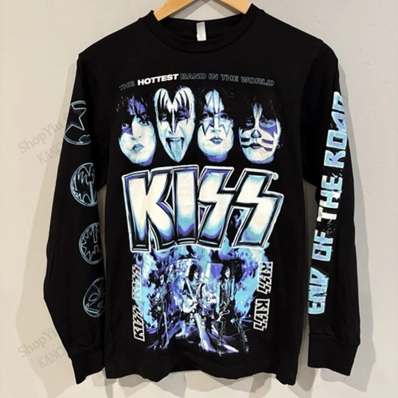 روك قبلة الفرقة ثلاثية الأبعاد ملابس منقوشة بكم طويل تي شيرت للرجال تي شيرت الهيب هوب عادية المتضخم التي شيرت Ropa Hombre النساء بلايز تيز المعادن