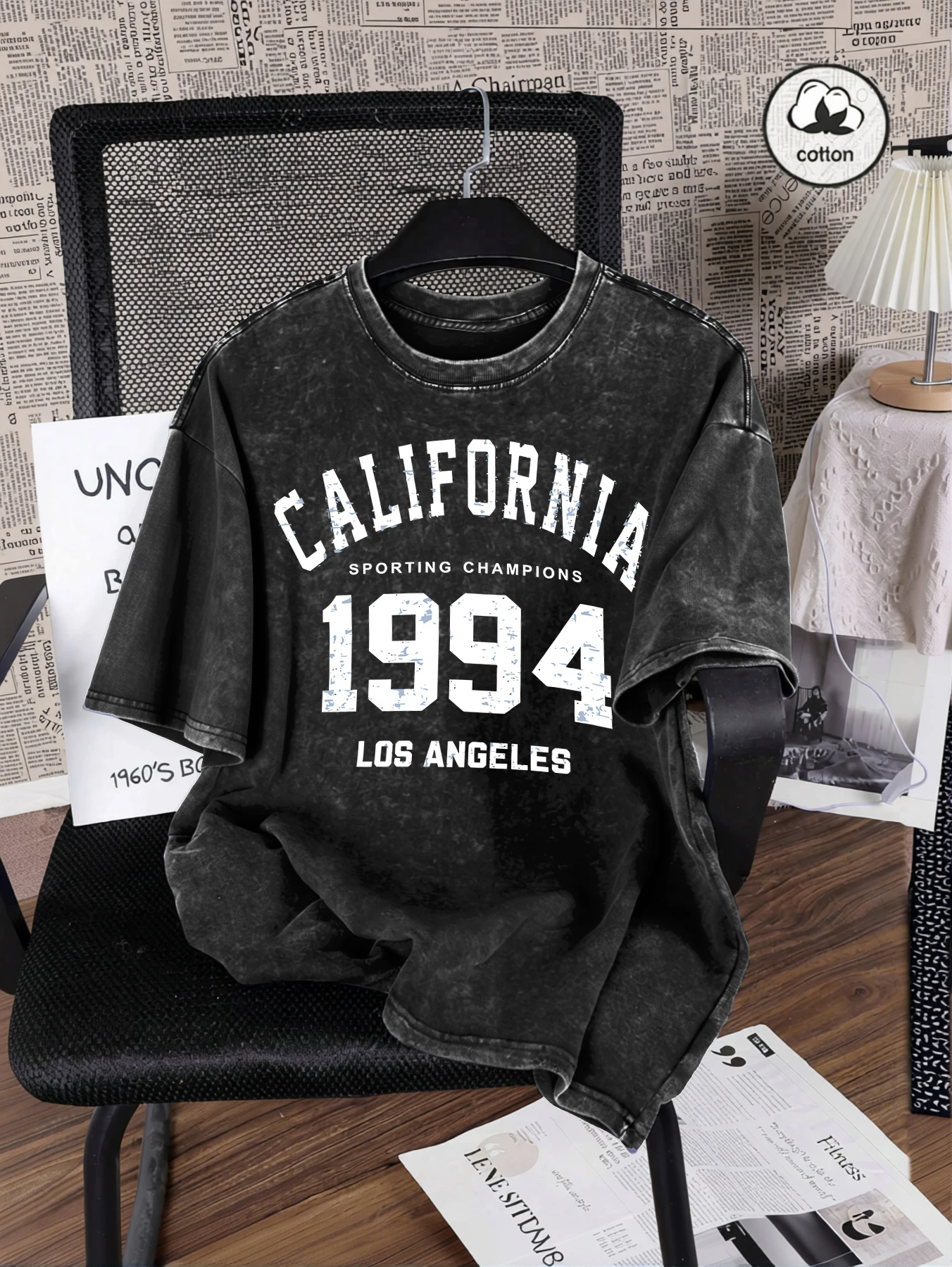 Califirnia Letter 1994 Washed T-Shirt Herren Unisex Bequeme Baumwoll-T-Shirts O-Ausschnitt Coole Kleidung Lässiges lockeres Sommer-Top