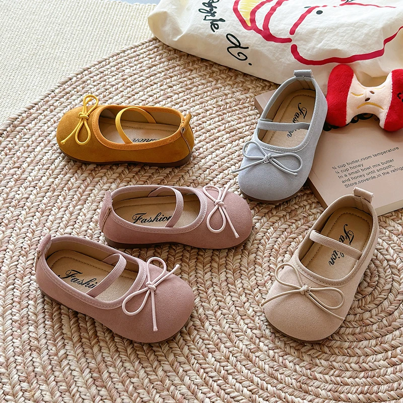 2026 Spring Autumn New Children Leather Shoes for Girls Fashion Korean Style Soft Sole Anti-slippery Sweet Bowtie Princess Shoes