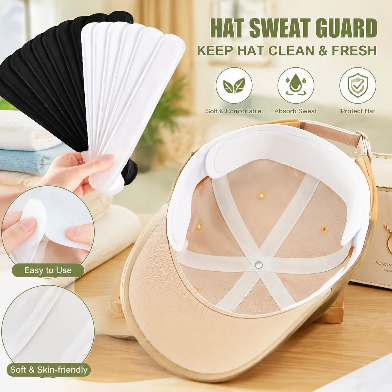 10/100pcs Hat Sweat Absorber Stickers Women Men Cotton Anti-dirt Sports Belt Cap Rim Invisible White Tape Hat Reducer Liner Pad