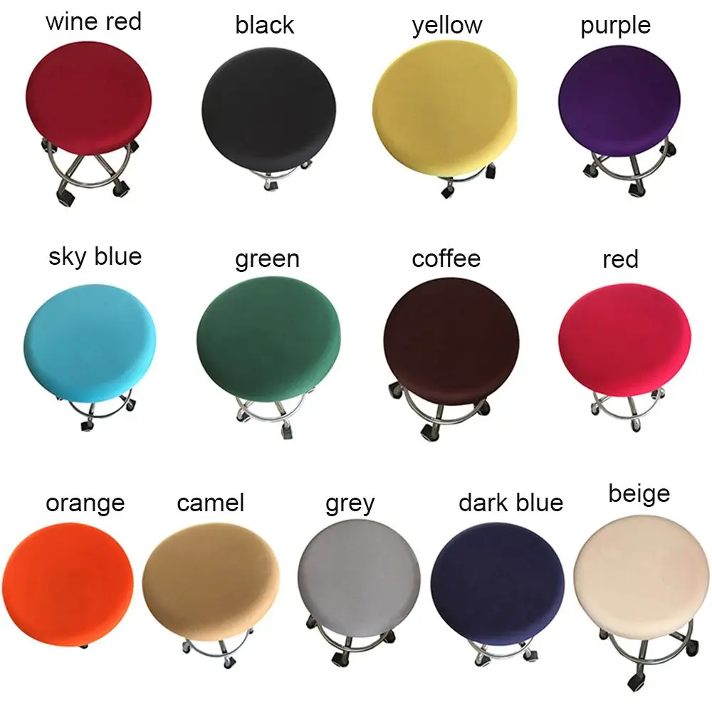 Fashion Round Chair Cover Bar Stool Cover Elastic Seat Cover Chair Protector Solid Color Home Chair Slipcover Spandex