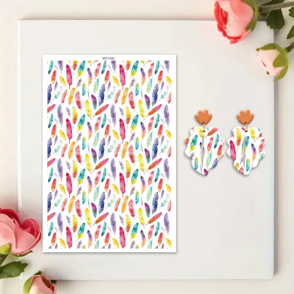 Charming High Heels Feather Rose Flowers Soft Ceramic Earrings Water Transfer Paper Sticker For Jewelry Making