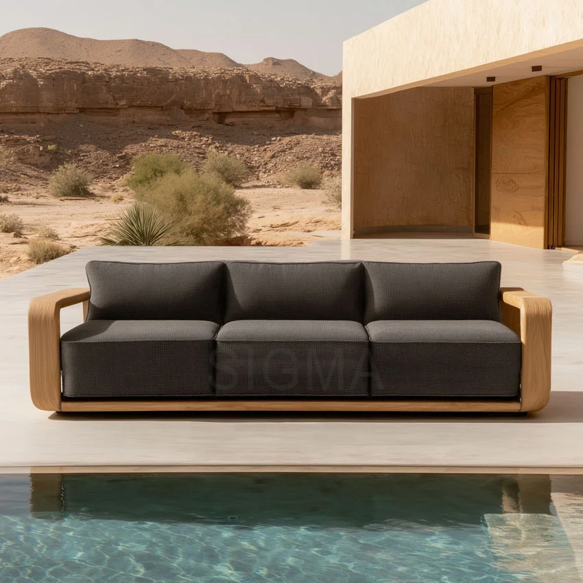 

Luxury Teak Sofa Hotel Modern Patio Garden Sofa Wood Couch Sofa Teak Patio Furniture Waterproof Wood Patio Set