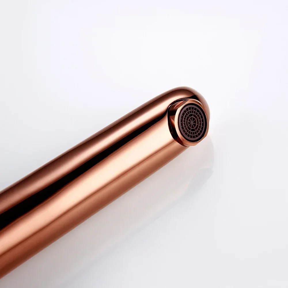 Bagnolux Polished Rose Gold Brass Single Hole Handle Deck Mounted Hot And Cold Mixing Kitchen Sink Faucet view 5
