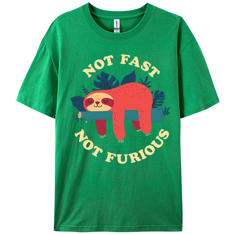 

Not Fast Not Furious Sloth Pattern T-Shirts Man Summer Cotton Soft T Shirt All-Match Casual Top Loose Jogging Unisex Sportswear