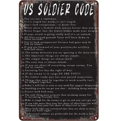 Retro Funny Metal Tin Sign US SOLDIER CODE Signs Art Poster Wall Decor