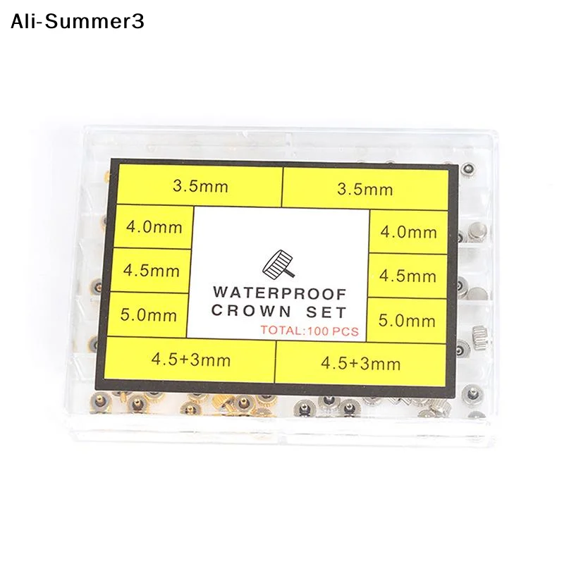 【Au】100Pcs/Box Watch Crowns Watch Waterproof Replacement Assorted Repair Tools Silver Gold Watch Accessories For Watchmaker