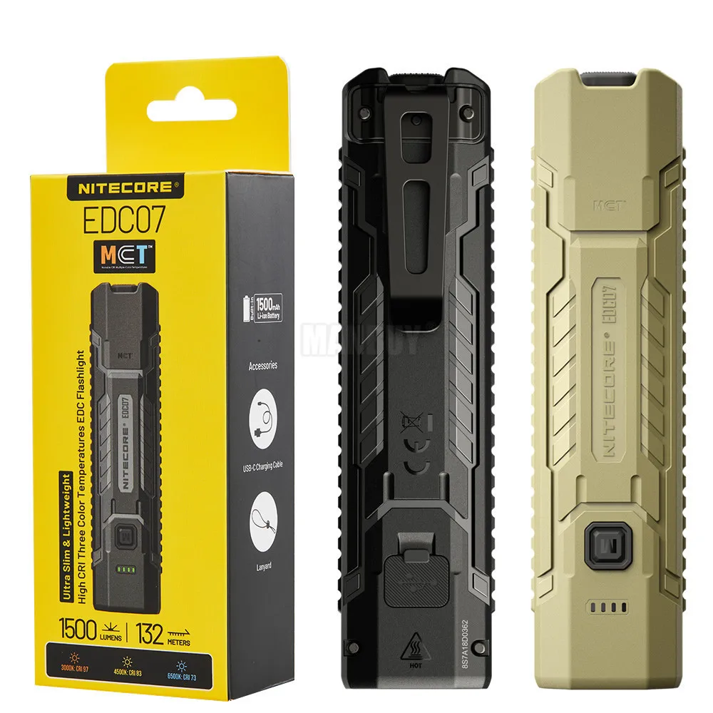 2026 NITECORE EDC07 1500 Lumens High CRI LED Outdoor Camping Hiking Flashlight Lightweight Slim Maintenance Industry Inspection