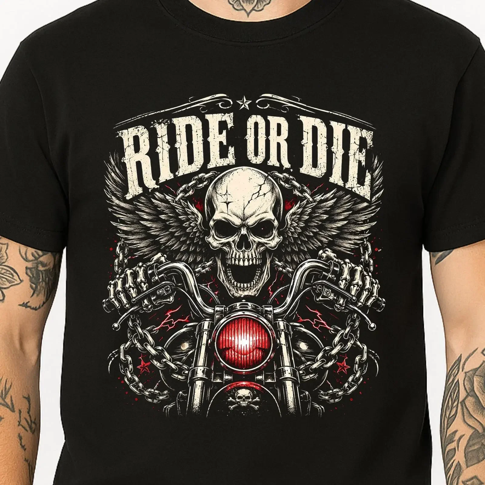 Skull Wings T Shirt Ride Or Die Biker Motorrad Chopper Gothic Grafik vintage Washed Casual Stylish streetwear Soft Slightly