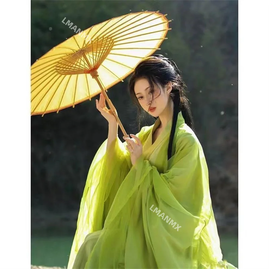 Hanfu Dress Women Chinese Traditional Vintage Hanfu Female Halloween Cosplay Costume Printed Hanfu Green 3pcs Sets Plus Size XL