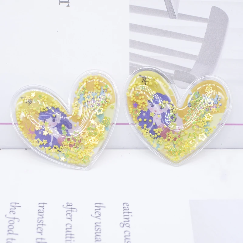 12Pcs 50*45mm Printed Colorful Heart Sequins Appliques for DIY Girl Headwear Clips Bow Pendant Decor Accessories Clothes Patches