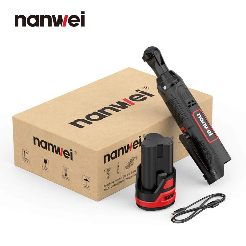 Nanwei 12V Ratchet Wrench Truss Mini Electric Wrench Angle Fast Right Angle 45NM 3/8 inch Charging Line Frame Driver Set