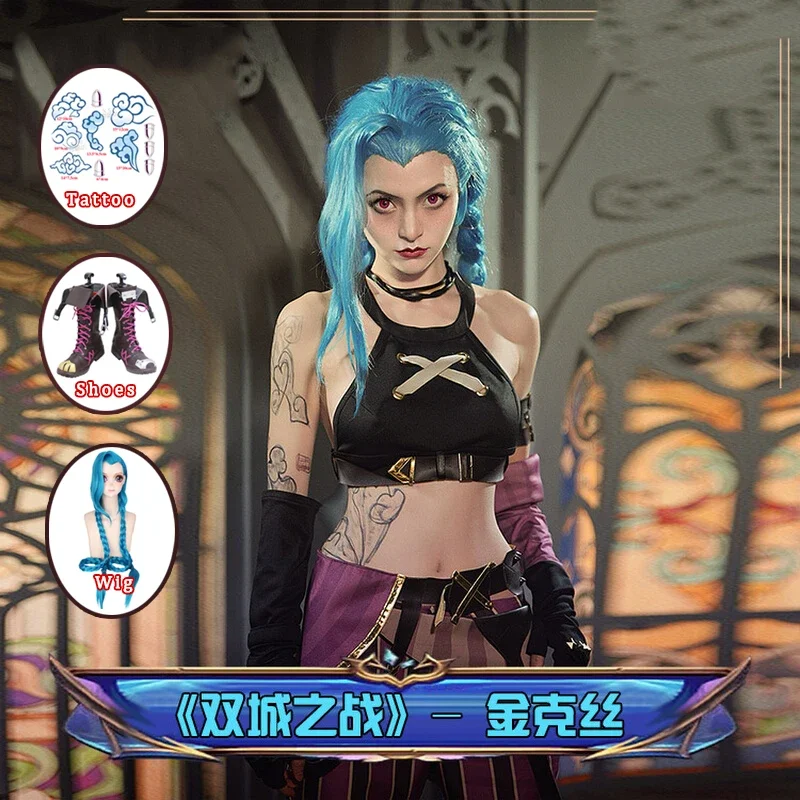 

CosplayAnime Arcane Cosplay Jinx Cosplay Costume Outfit Wig Shoe Tattoo League Of Legends Clothes Halloween Carnival Woman Sexy