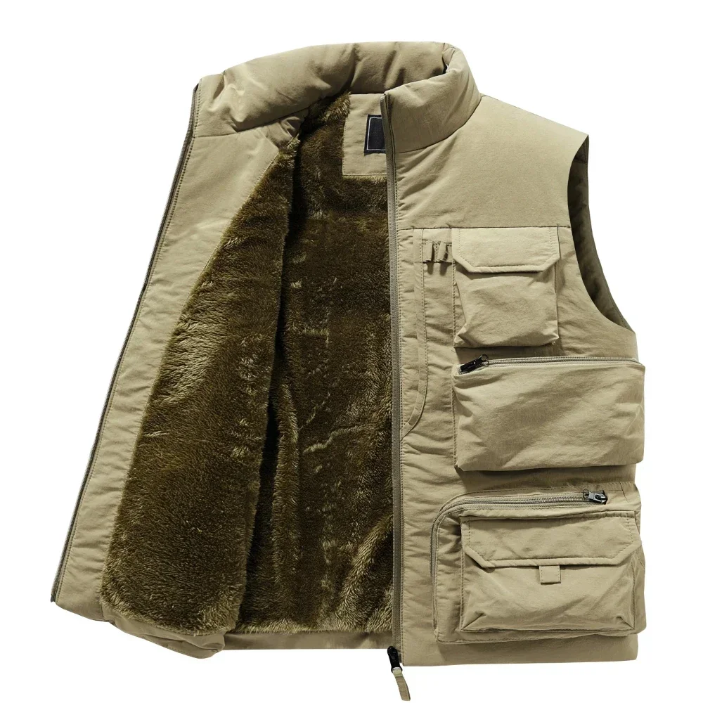 

Men's New Keep Warm Fleece Work Sleeveless Jacket Slim Fit Windbreaker Fashion Many Pocket Jacket Men Winter Sleeveless Jackets